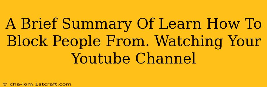 A Brief Summary Of Learn How To Block People From. Watching Your Youtube Channel