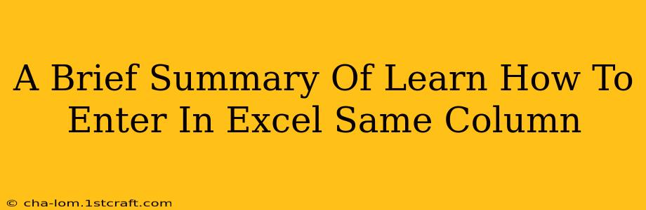 A Brief Summary Of Learn How To Enter In Excel Same Column