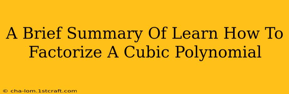 A Brief Summary Of Learn How To Factorize A Cubic Polynomial