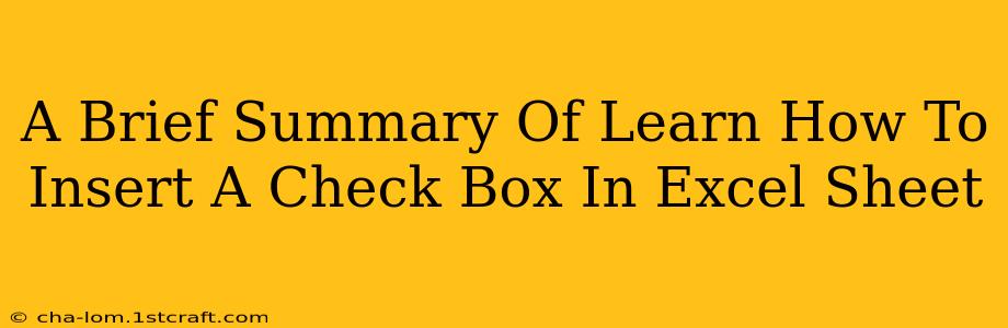 A Brief Summary Of Learn How To Insert A Check Box In Excel Sheet