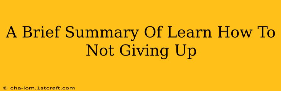 A Brief Summary Of Learn How To Not Giving Up