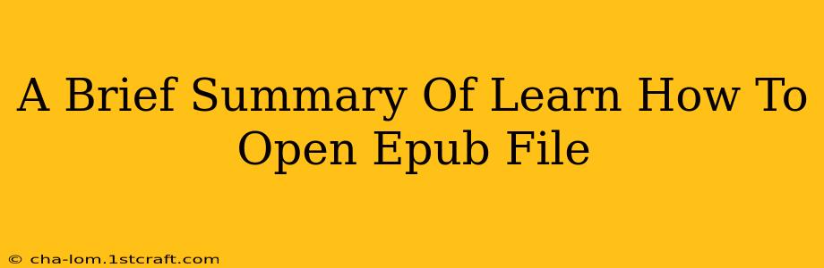 A Brief Summary Of Learn How To Open Epub File