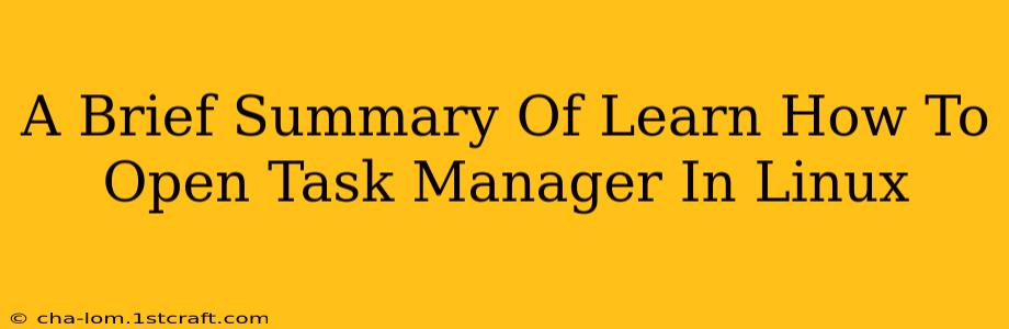 A Brief Summary Of Learn How To Open Task Manager In Linux