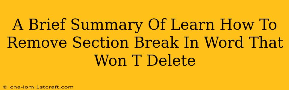 A Brief Summary Of Learn How To Remove Section Break In Word That Won T Delete