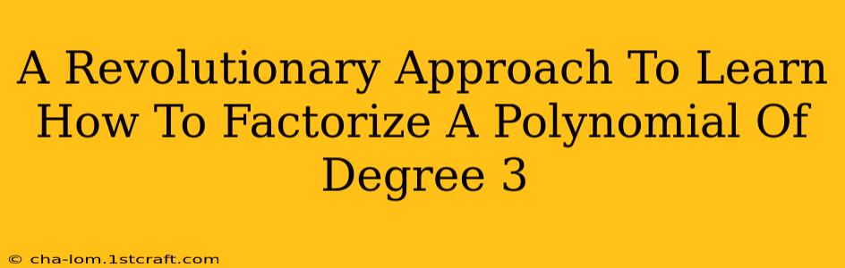 A Revolutionary Approach To Learn How To Factorize A Polynomial Of Degree 3