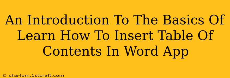 An Introduction To The Basics Of Learn How To Insert Table Of Contents In Word App