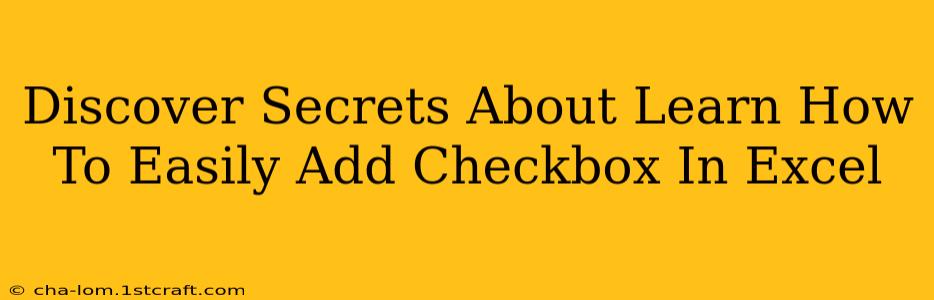 Discover Secrets About Learn How To Easily Add Checkbox In Excel