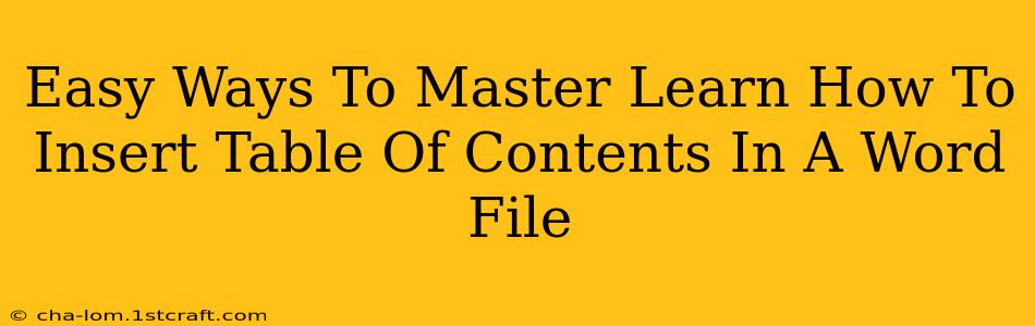 Easy Ways To Master Learn How To Insert Table Of Contents In A Word File