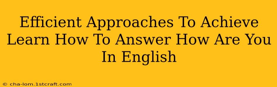 Efficient Approaches To Achieve Learn How To Answer How Are You In English