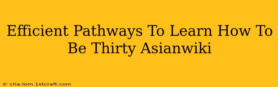 Efficient Pathways To Learn How To Be Thirty Asianwiki