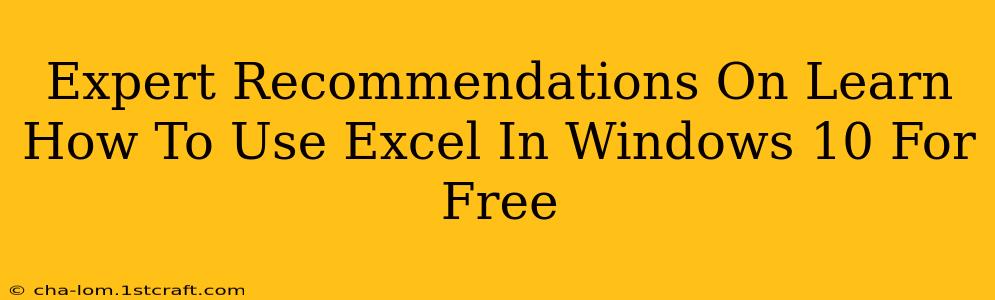 Expert Recommendations On Learn How To Use Excel In Windows 10 For Free