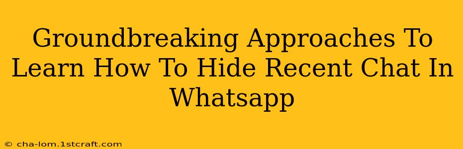 Groundbreaking Approaches To Learn How To Hide Recent Chat In Whatsapp