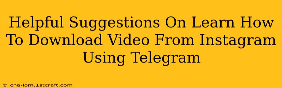 Helpful Suggestions On Learn How To Download Video From Instagram Using Telegram