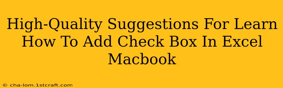 High-Quality Suggestions For Learn How To Add Check Box In Excel Macbook