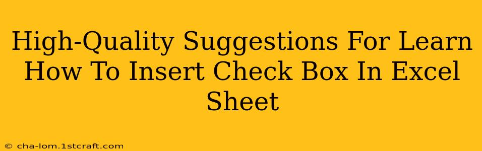 High-Quality Suggestions For Learn How To Insert Check Box In Excel Sheet