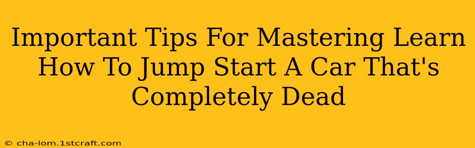 Important Tips For Mastering Learn How To Jump Start A Car That's Completely Dead