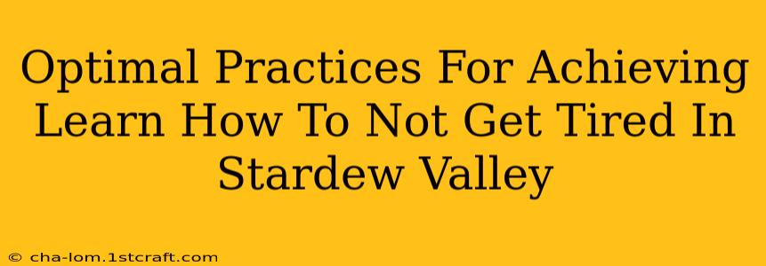 Optimal Practices For Achieving Learn How To Not Get Tired In Stardew Valley