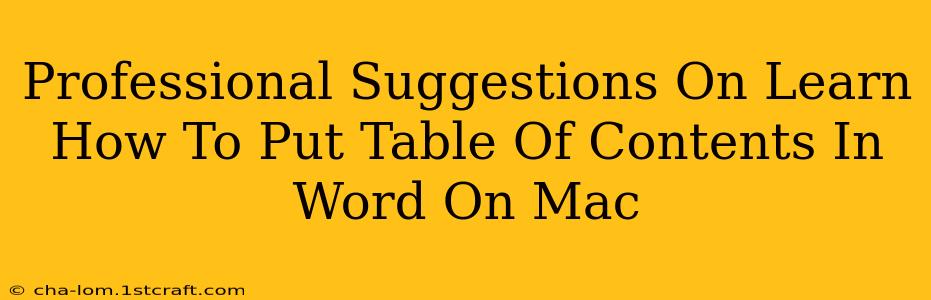 Professional Suggestions On Learn How To Put Table Of Contents In Word On Mac