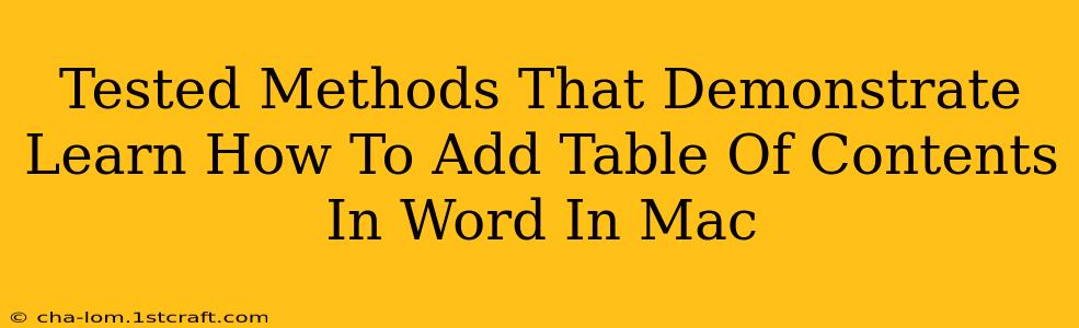 Tested Methods That Demonstrate Learn How To Add Table Of Contents In Word In Mac